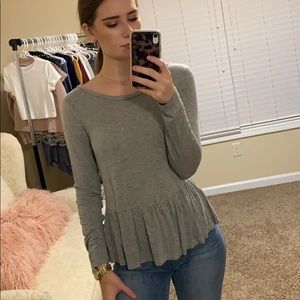 Grey Peplum Long Sleeve T-shirt